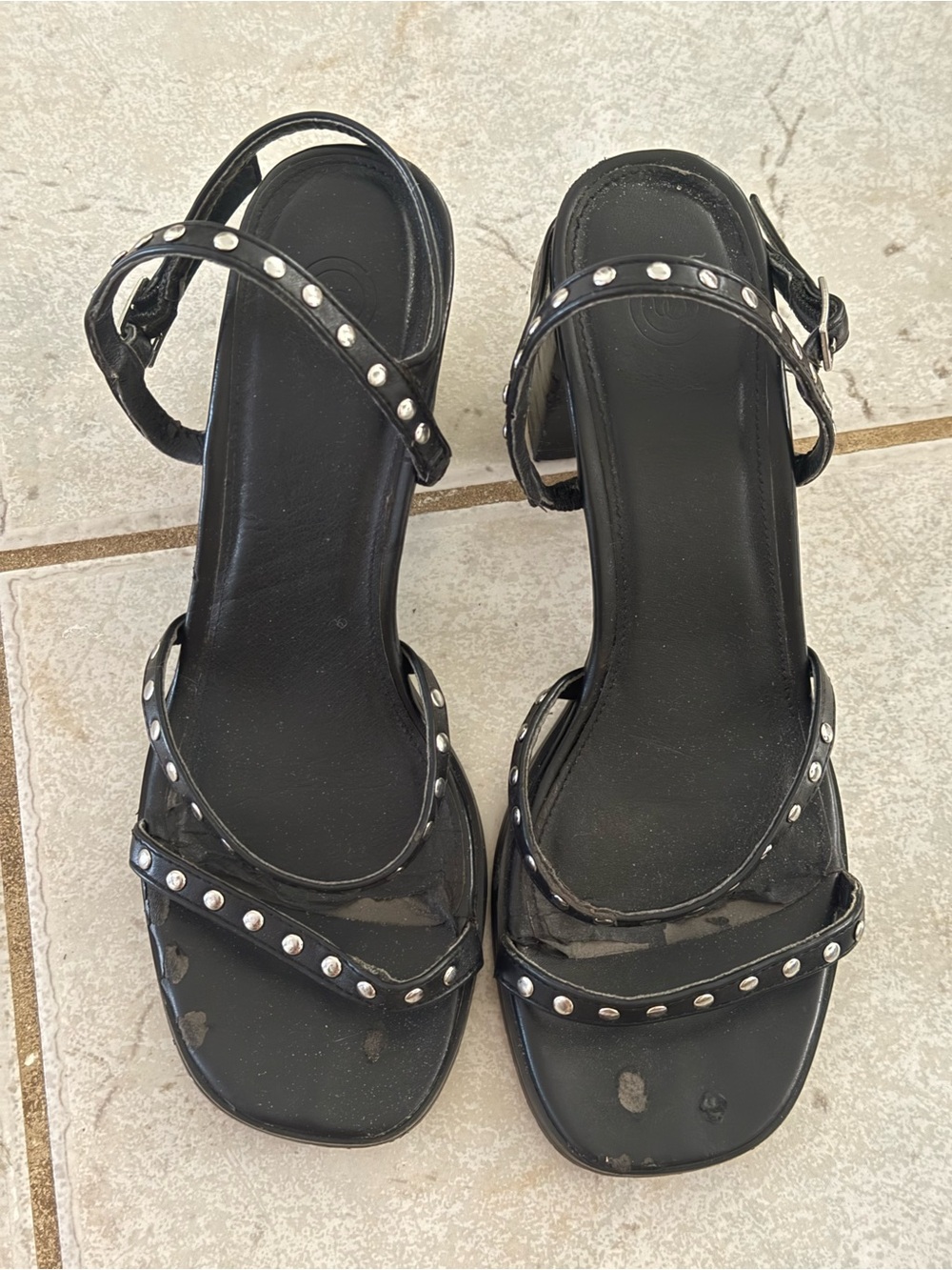 Urban outfitters black studded block heels